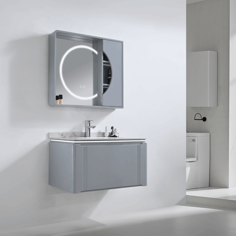 Premium LED Bathroom Vanity Set with Sintered Stone Seamless Basin, PVC Cabinet