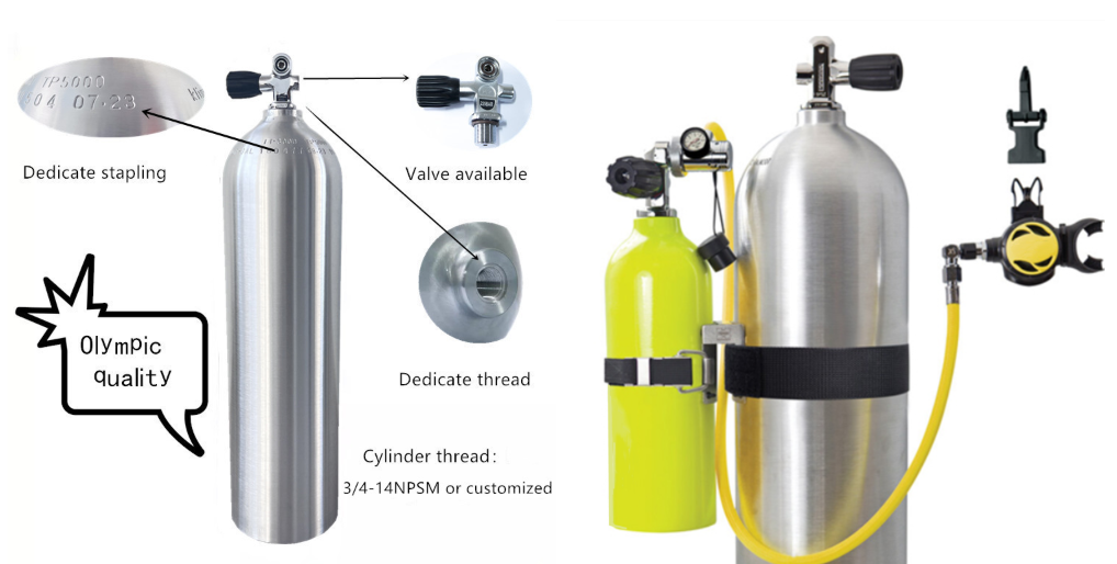 Aluminum Steel Oxygen Cylinder For Scuba Diving