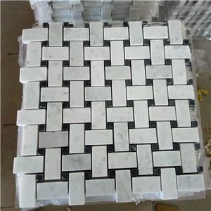 Bianco Carrara White Marble Honed Basketwave Mosaic Tiles