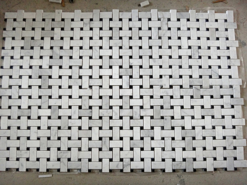 Carrara White Marble Honed Basketwave Mosaic