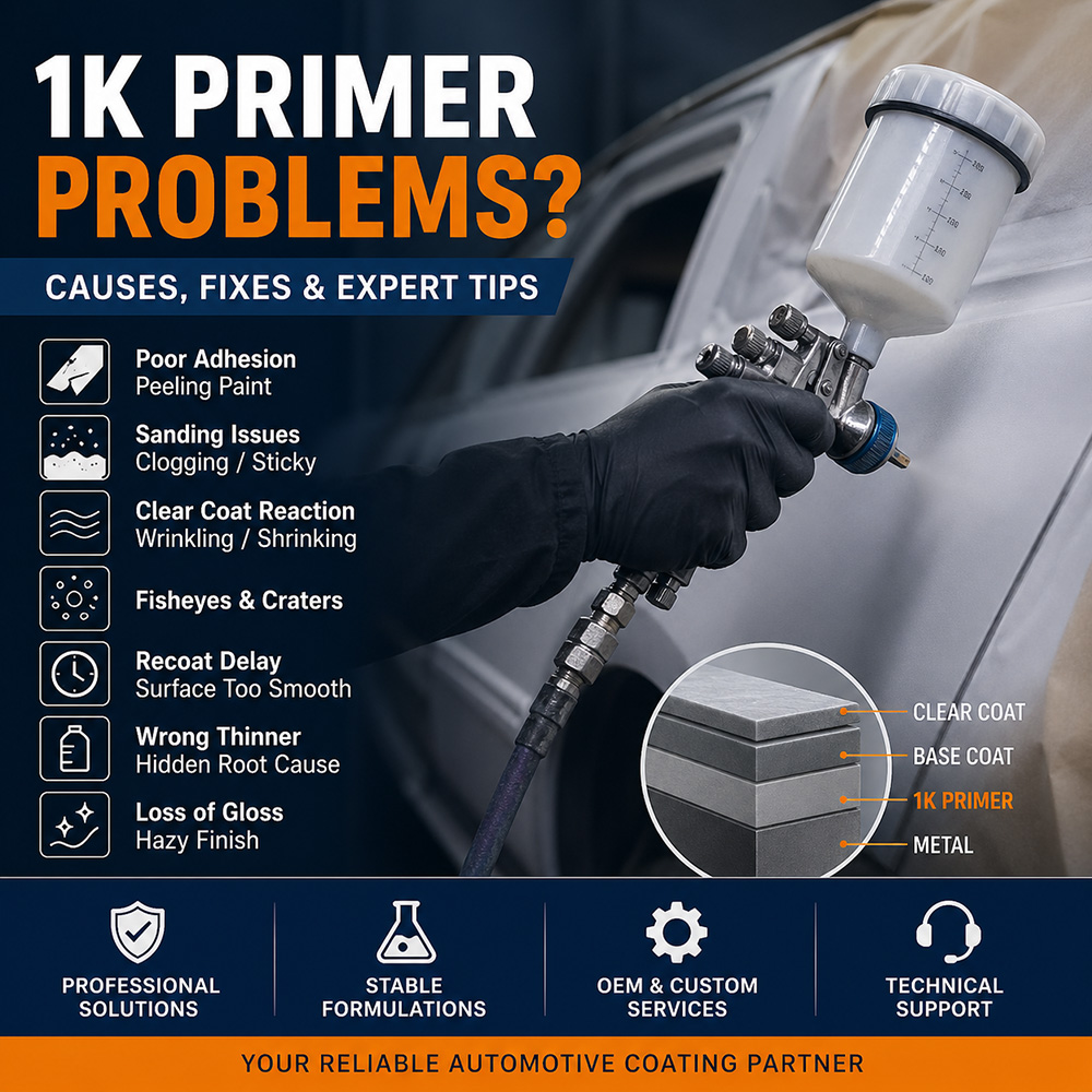 Problèmes liés à l'apprêt 1K : 7 problèmes courants, leurs causes et solutions professionnelles (Guide de peinture automobile)