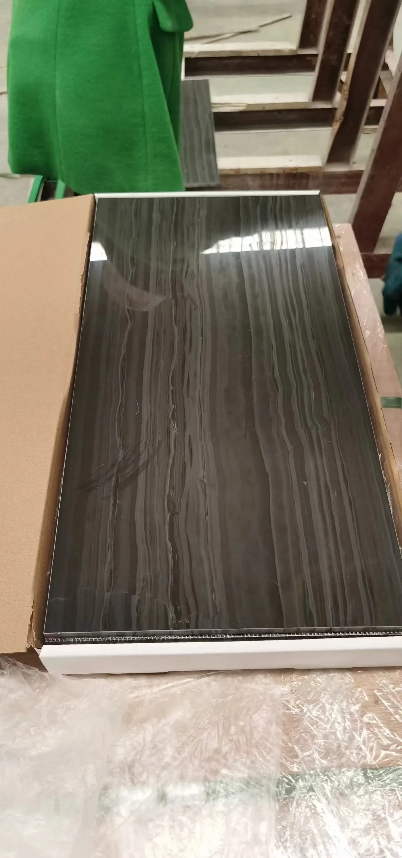 Wooden Black Marble Slab At Tile