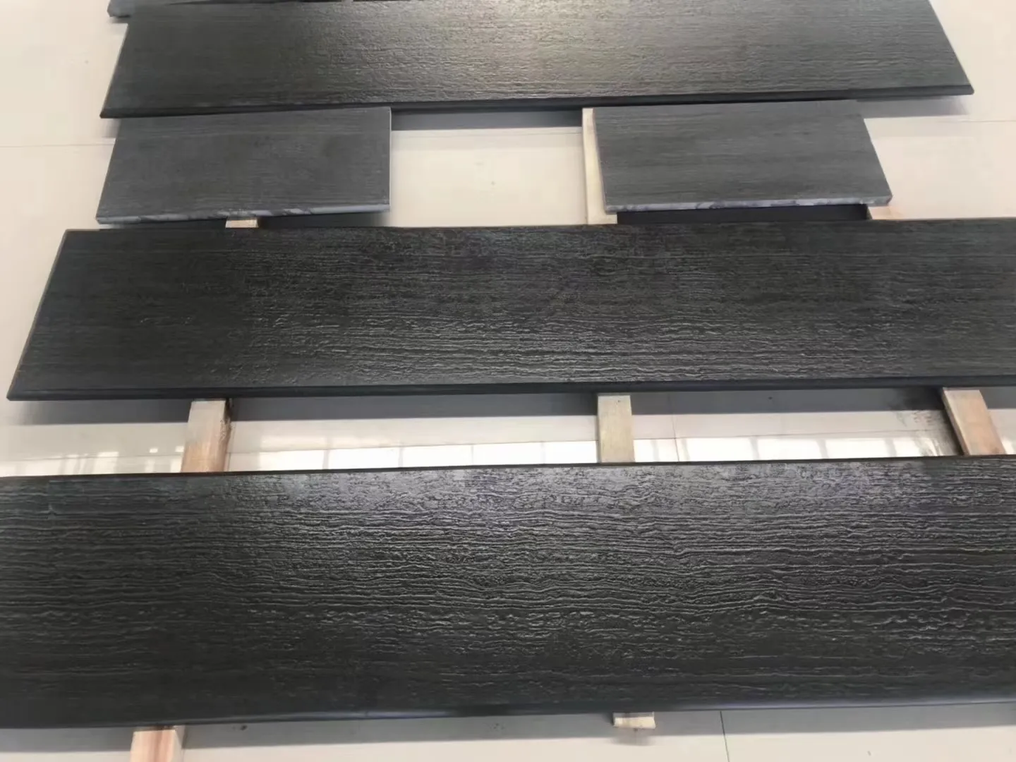 Wooden Black Marble Slab At Tile