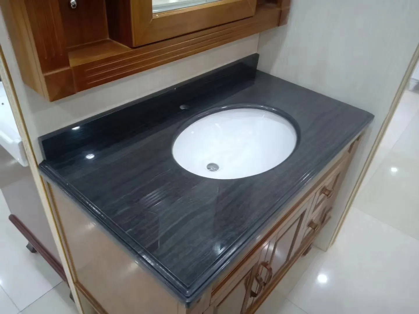 Wooden Black Marble Slab At Tile