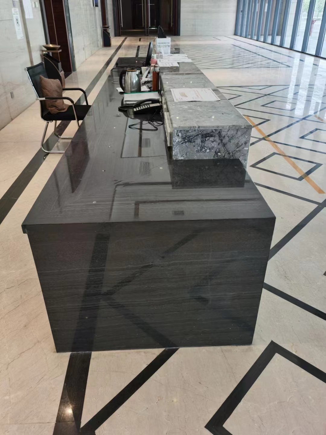 wooden black marble stone