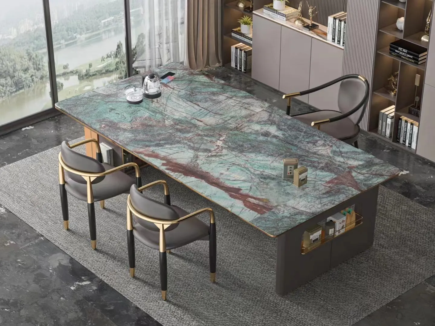 Comptoir de luxe en dalle de quartzite en velours bleu vert du Brésil