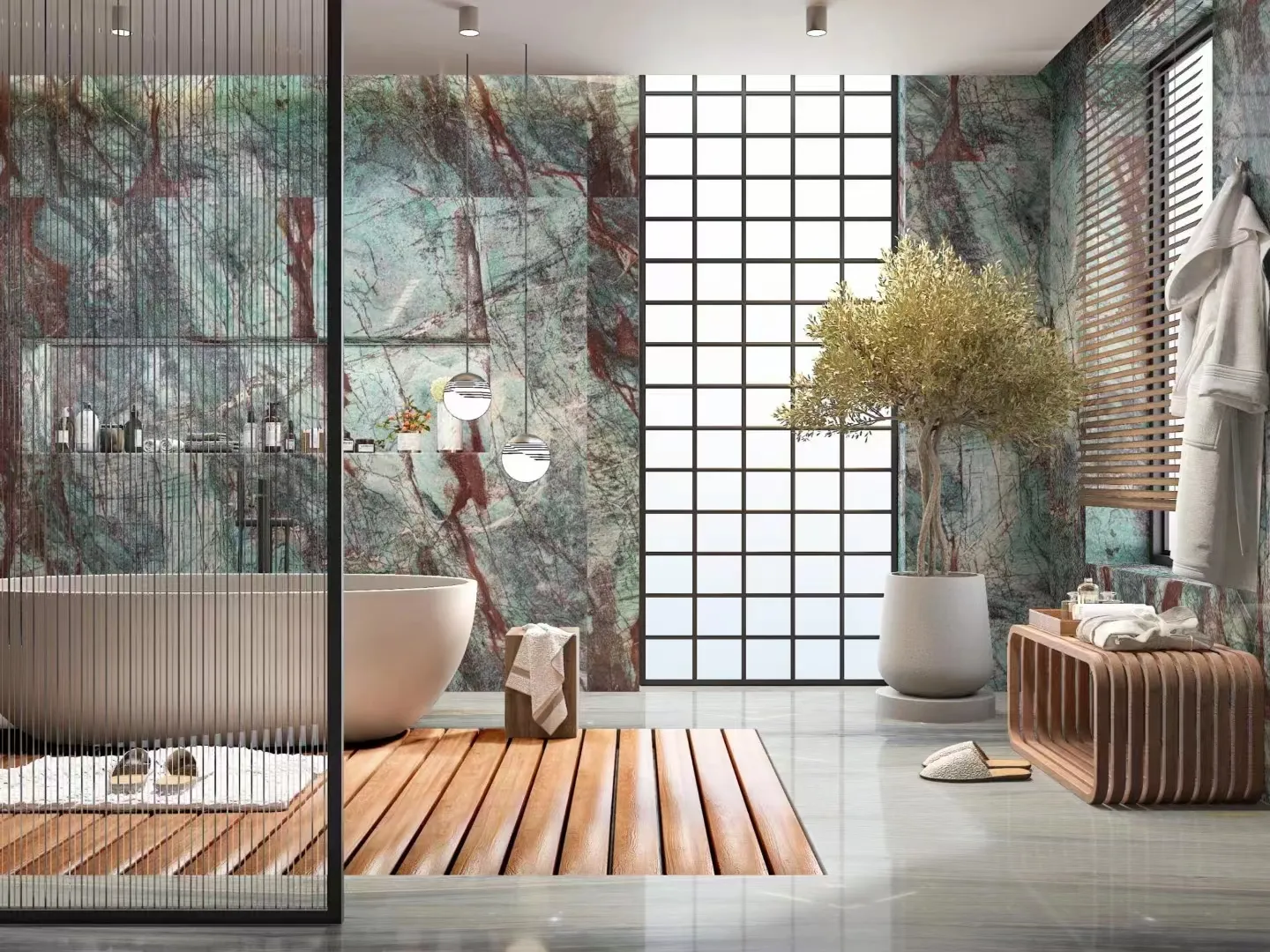 Comptoir de luxe en dalle de quartzite en velours bleu vert du Brésil
