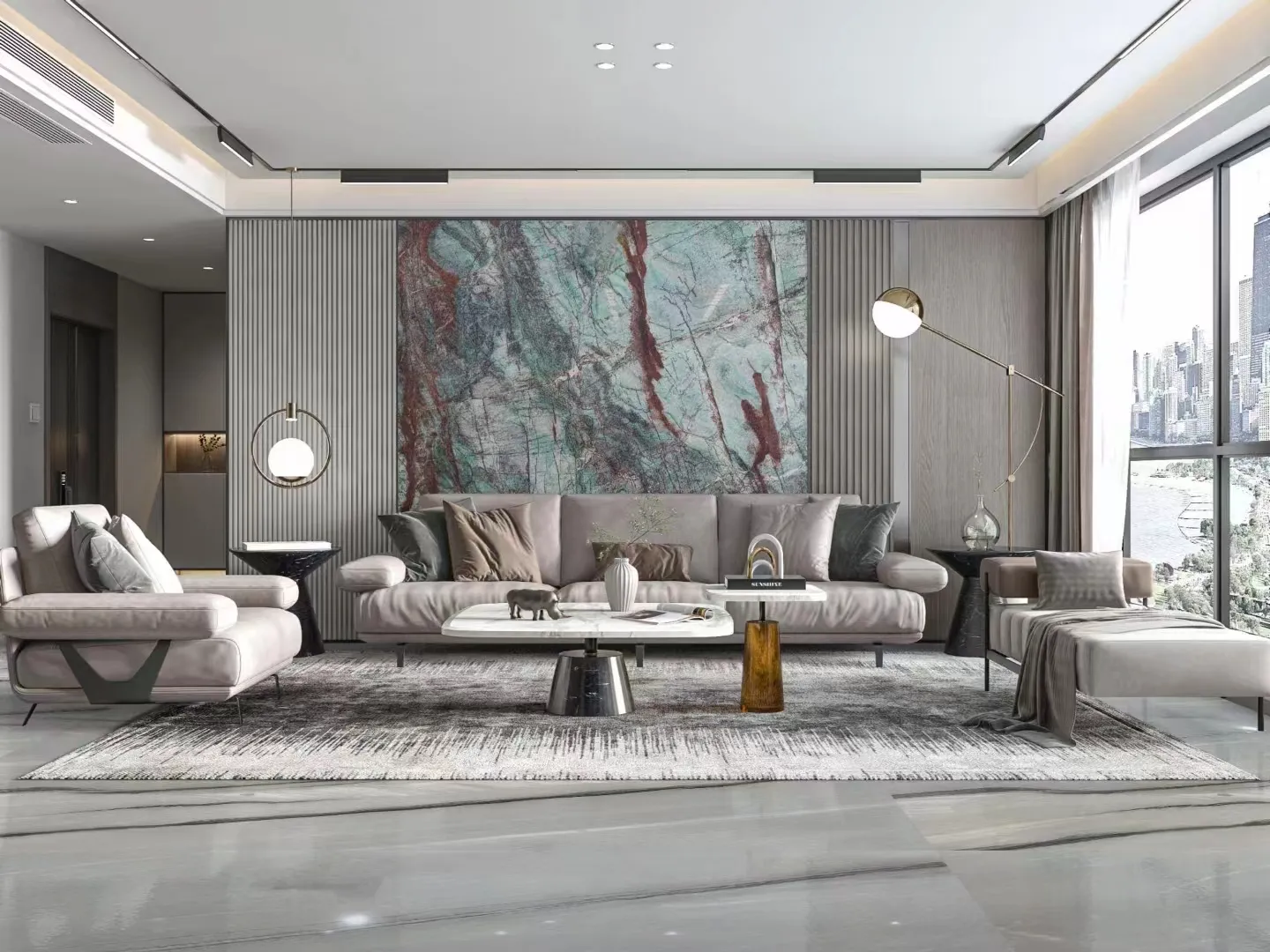Comptoir de luxe en dalle de quartzite en velours bleu vert du Brésil