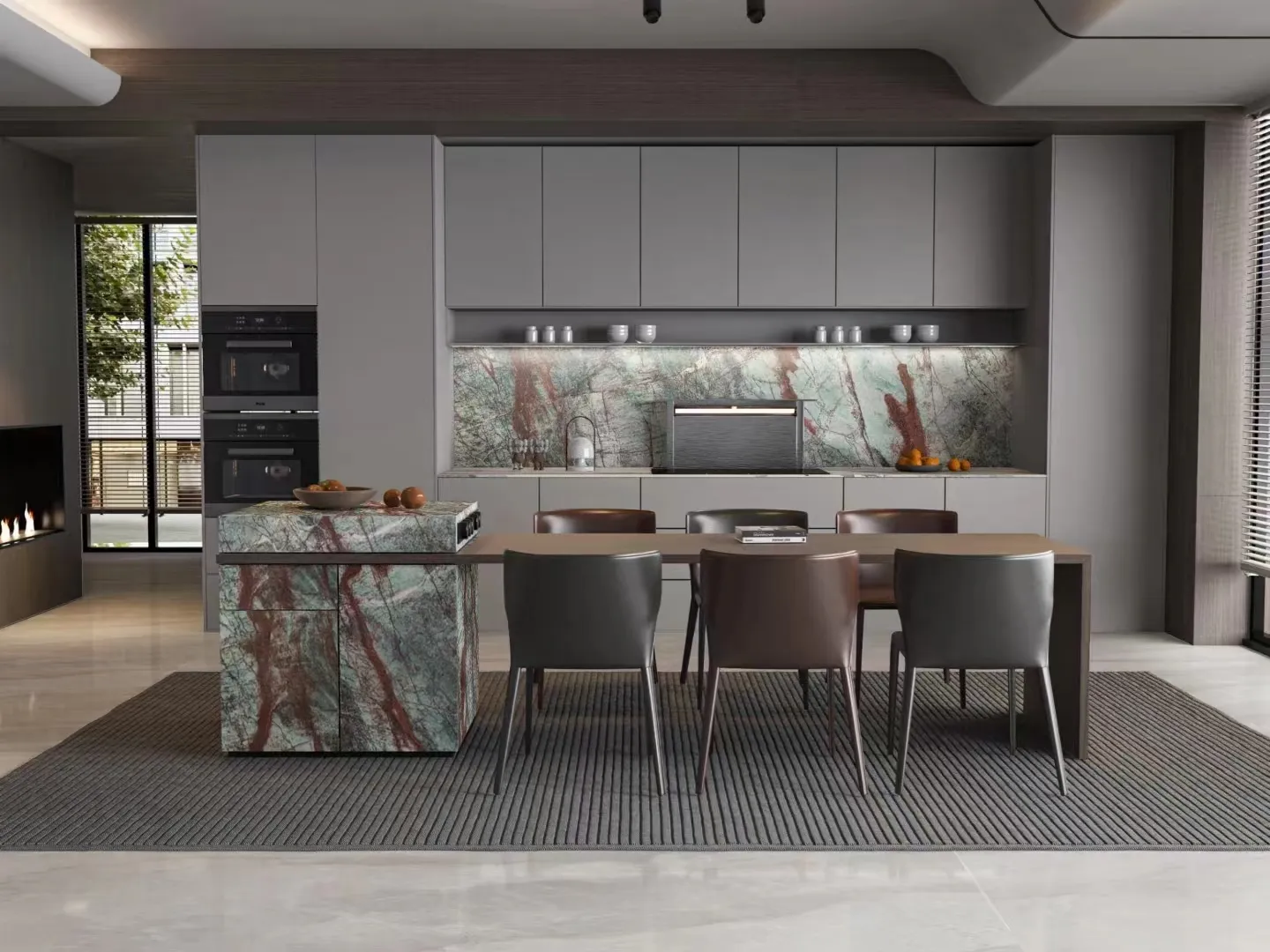 Comptoir de luxe en dalle de quartzite en velours bleu vert du Brésil