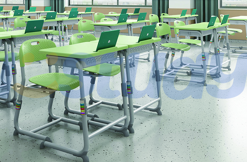 Adjustable desks and chairs