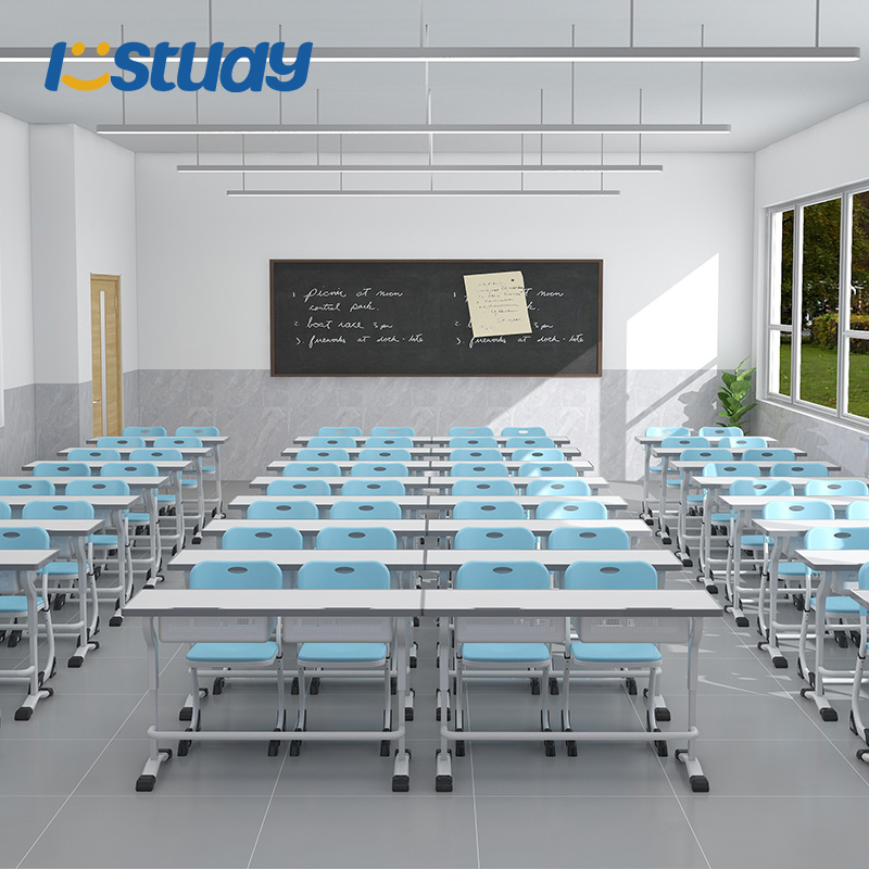 Conjunt de cadires d'aula amb escriptori d'estudiants