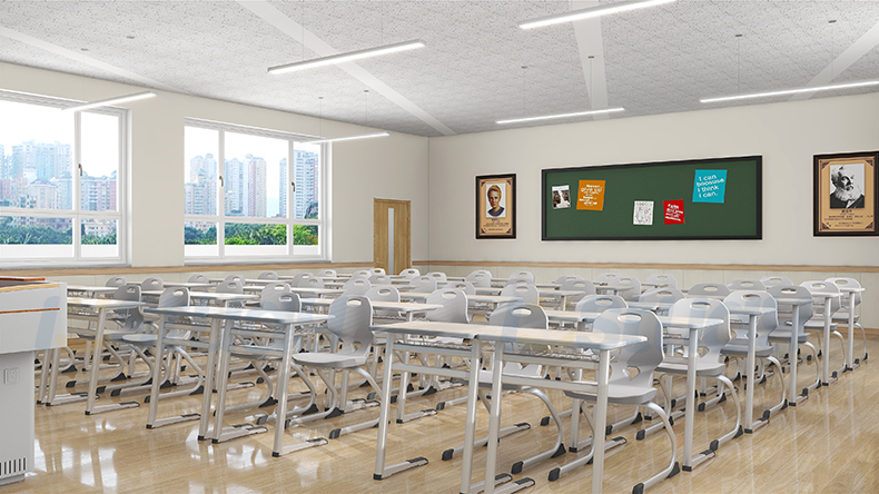 Student desks and chairs