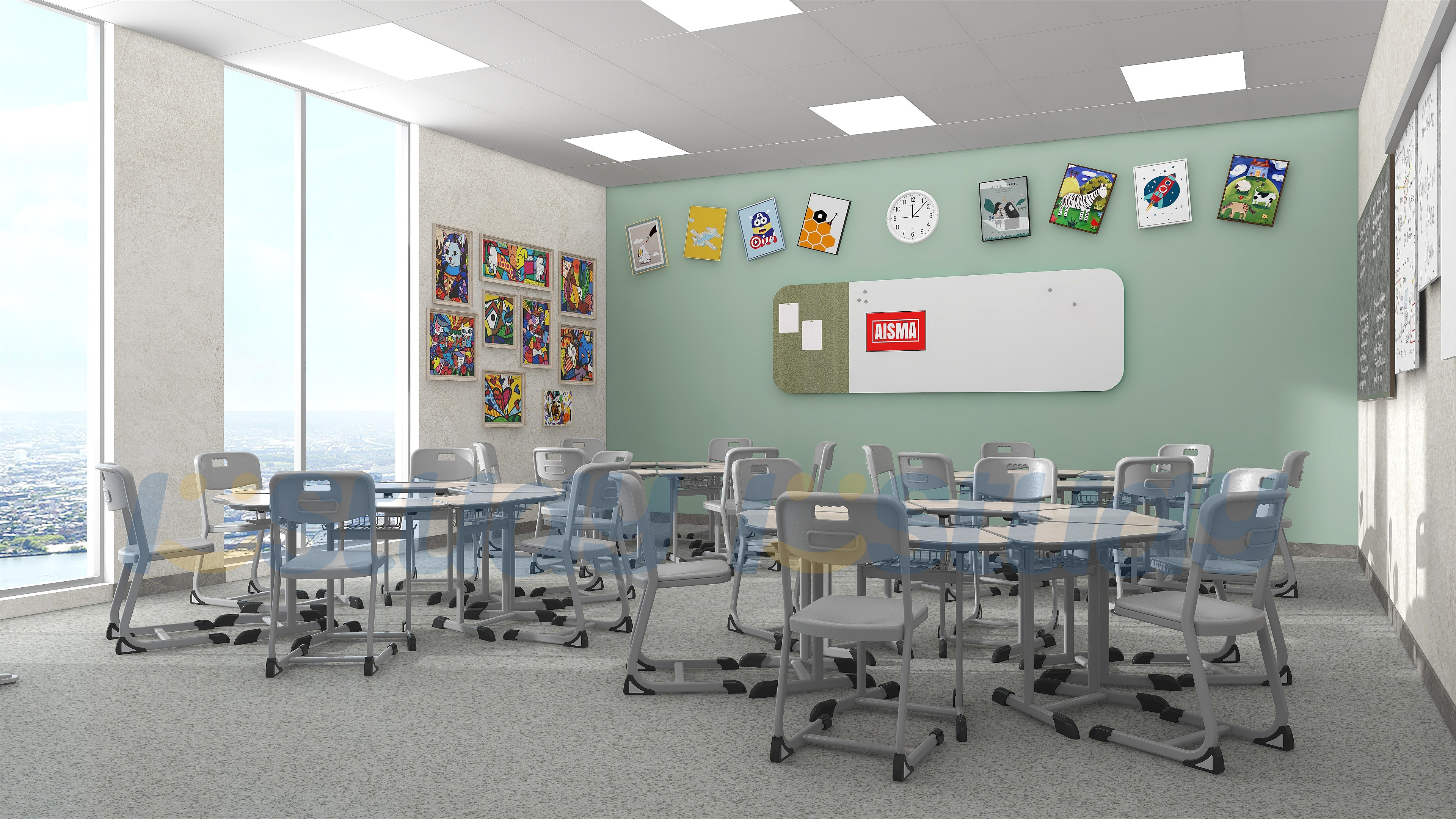 School desks and chairs