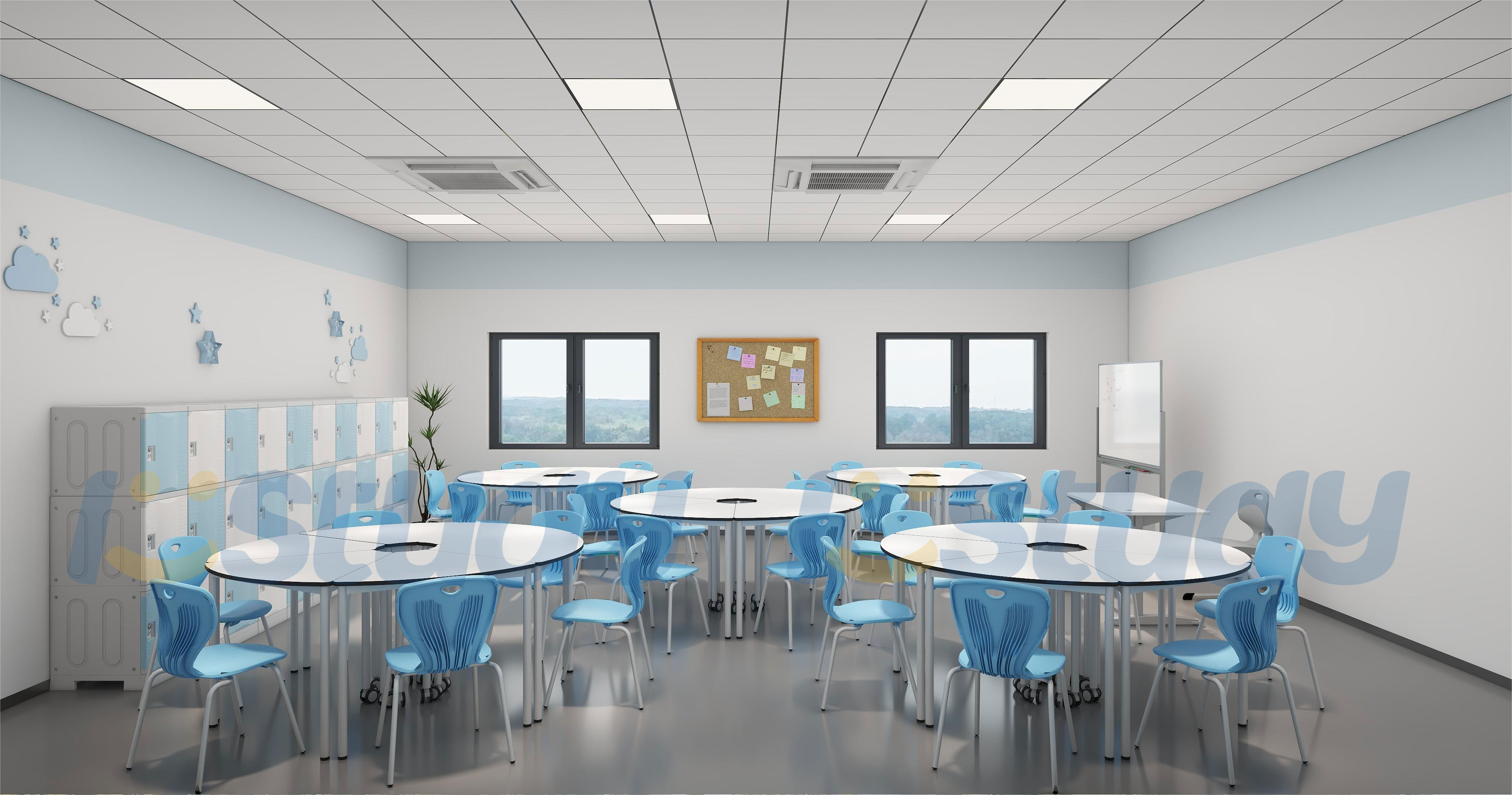 Desks in school classrooms