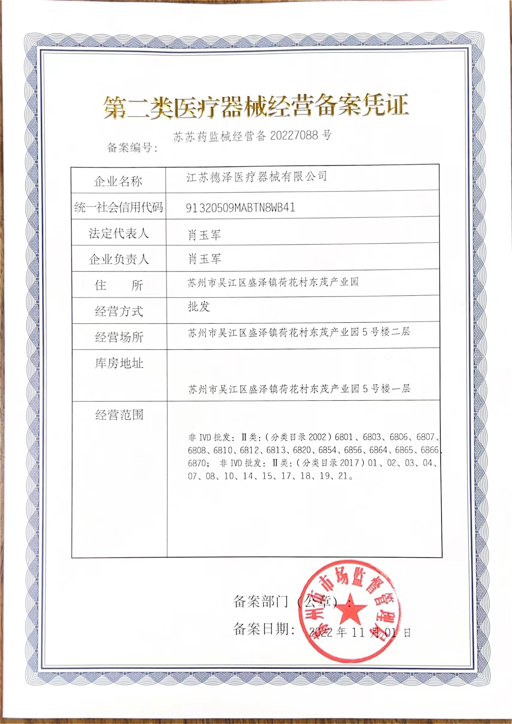 Medical Device Registration Certificate