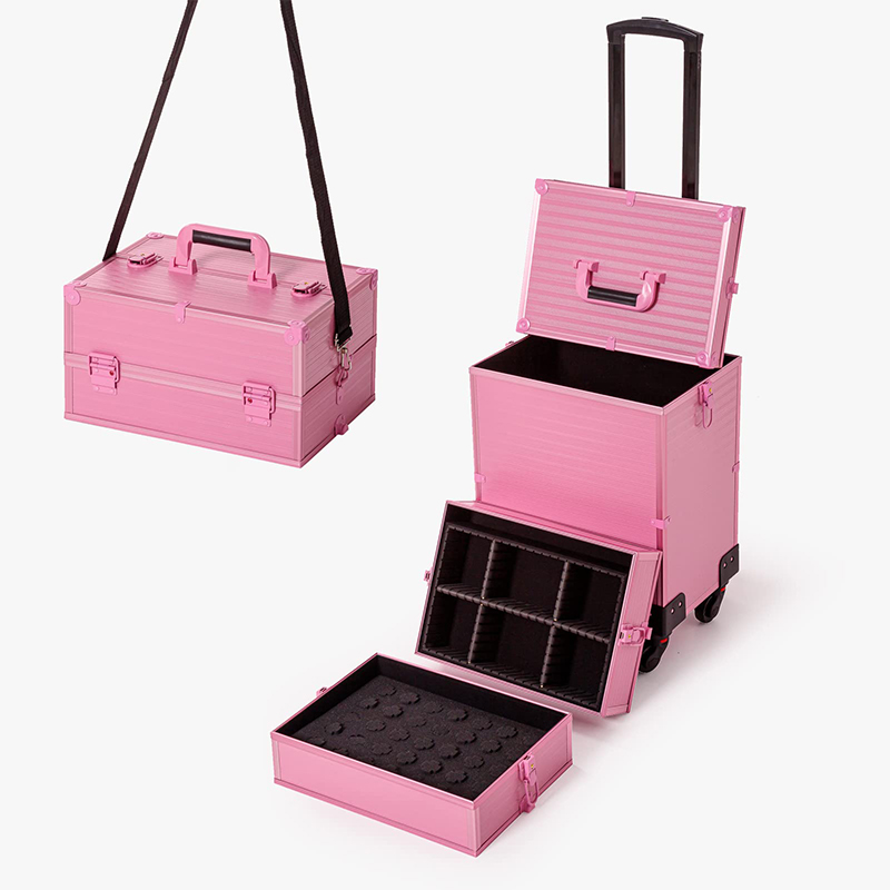 Професионален куфар с количка за гримове на колелца