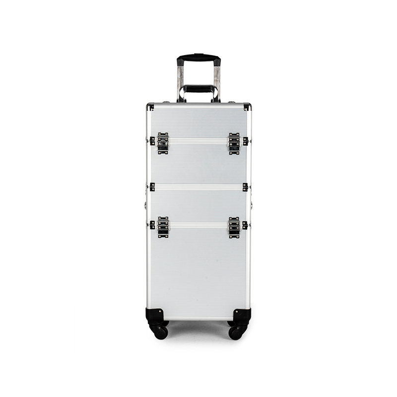 Запираемый алюминиевый чемодан для макияжа на колесиках