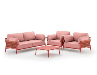 New Design Red Color Garden Rope Weaving Sofa Furniture All in One Carton