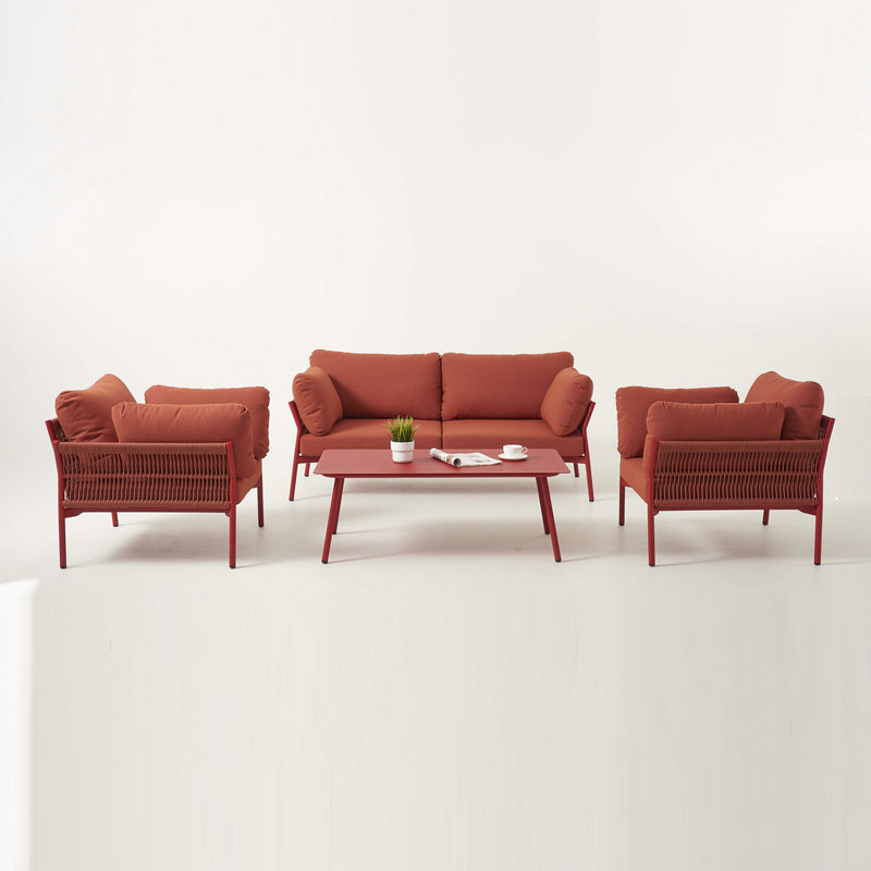 Nouveau design de corde de jardin de couleur rouge tissant des meubles de canapé tout en un carton