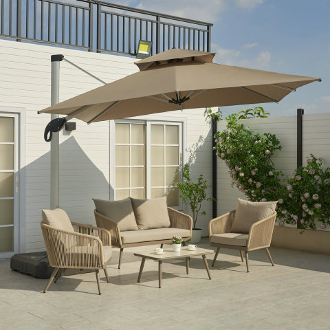 KD Structure Rope Weaving Beige Color Garden Sofa Furniture