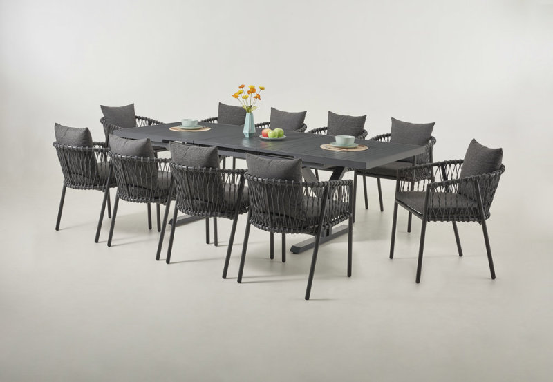 10-Sitzer-Aluminium-Esstisch-Set für den Außenbereich mit ausziehbarem Tisch