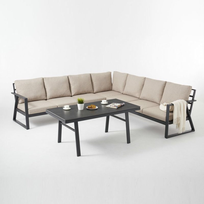 KD Structure Aluminum Corner Sofa with Sintered Ston Table Top