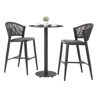Bar Stools Luxury set Aluminum Round Bar Table and Rope Weaving Chair Set
