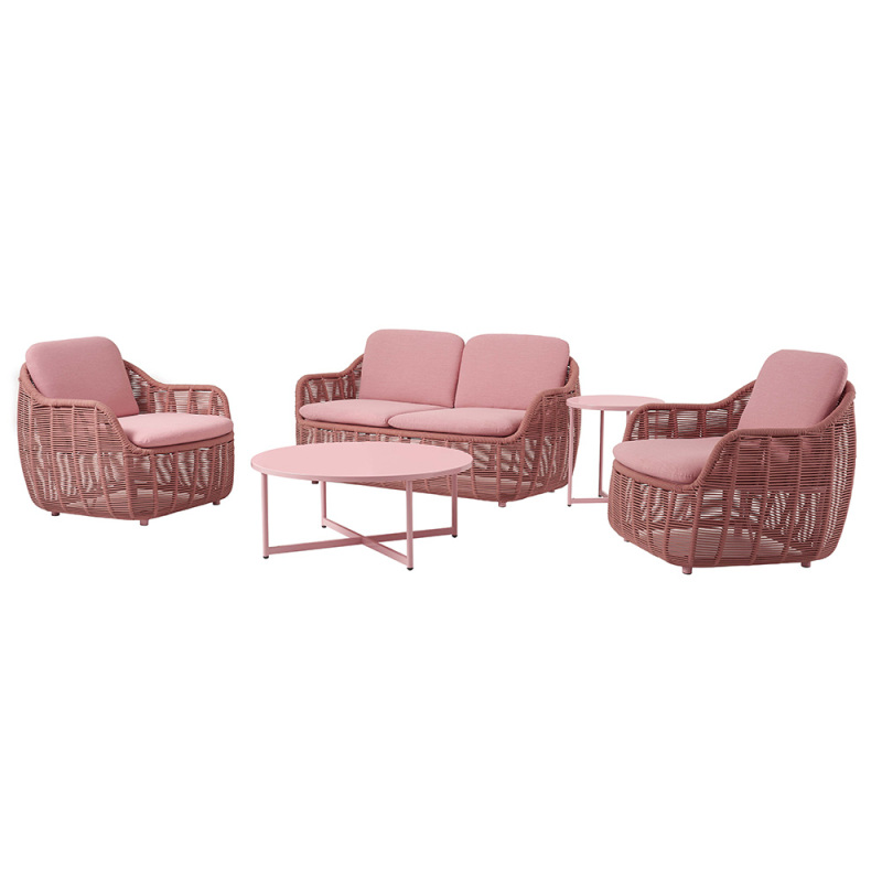 Luxury Pink 4 Seater Aluminium Garden Furniture Rope Sofa Set