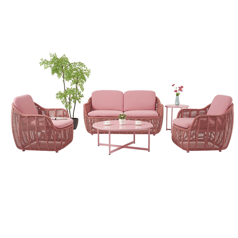 Luxury Pink 4 Seater Aluminium Garden Furniture Rope Sofa Set