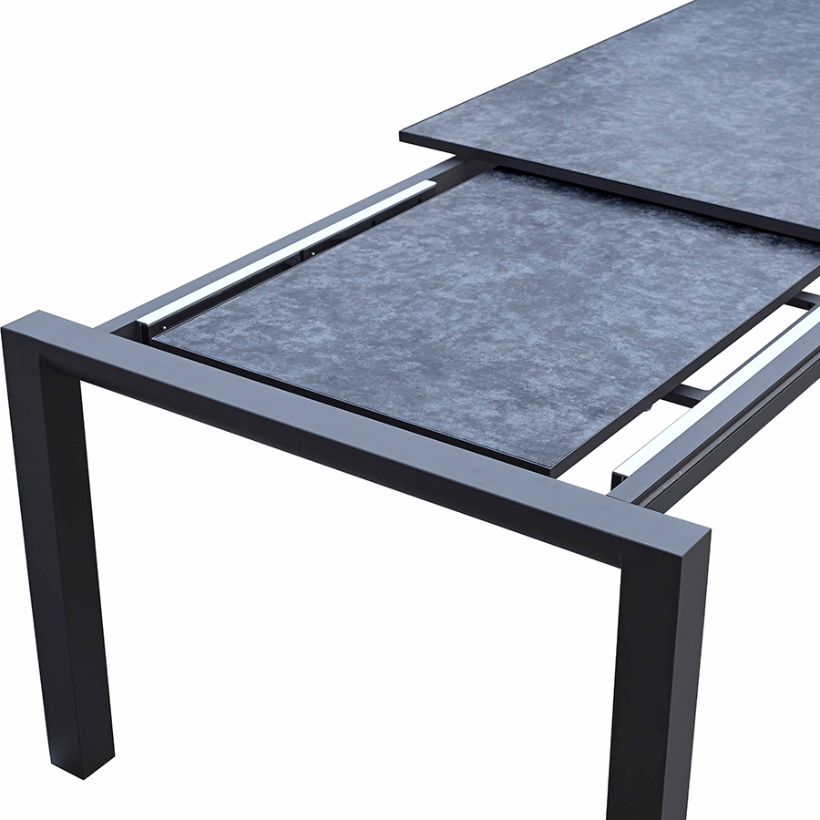 Aluminum table with glass top