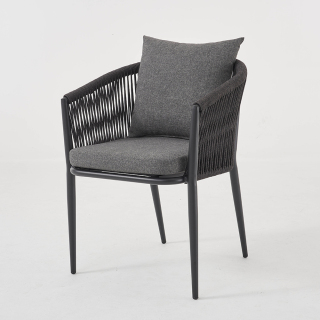 Outdoor Dining Cafe Black Rope Weaving Chairs With Cushion