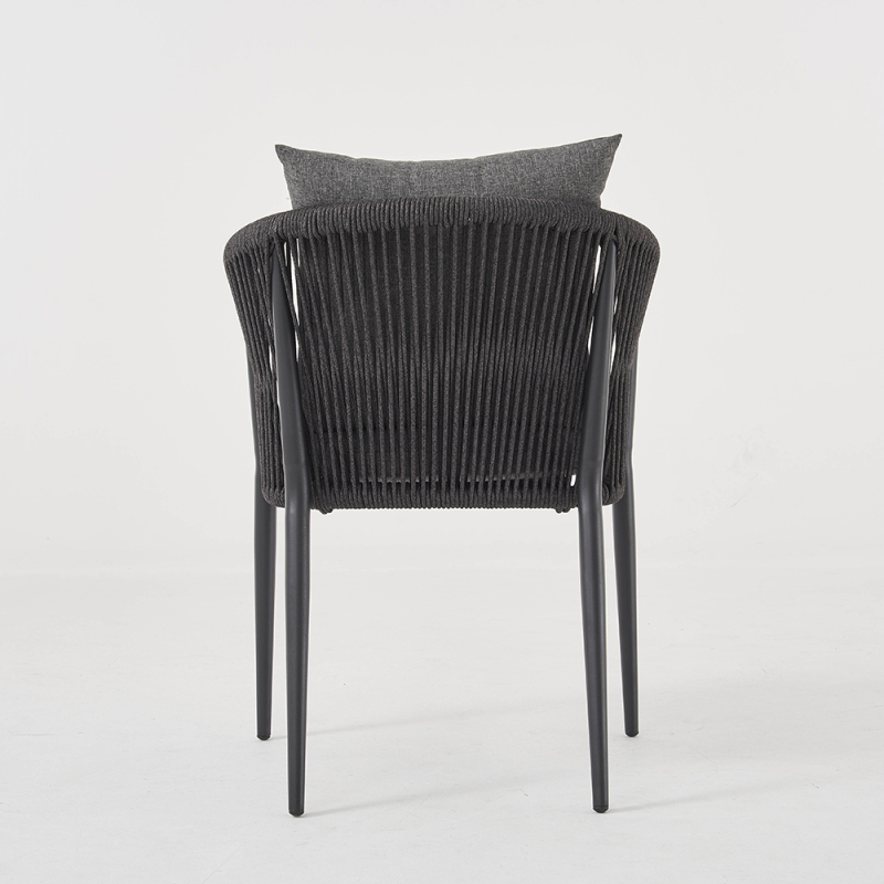 Outdoor Dining Cafe Black Rope Weaving Chairs With Cushion