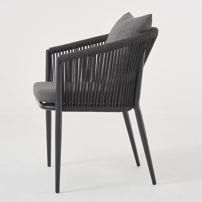 Outdoor Dining Cafe Black Rope Weaving Chairs With Cushion