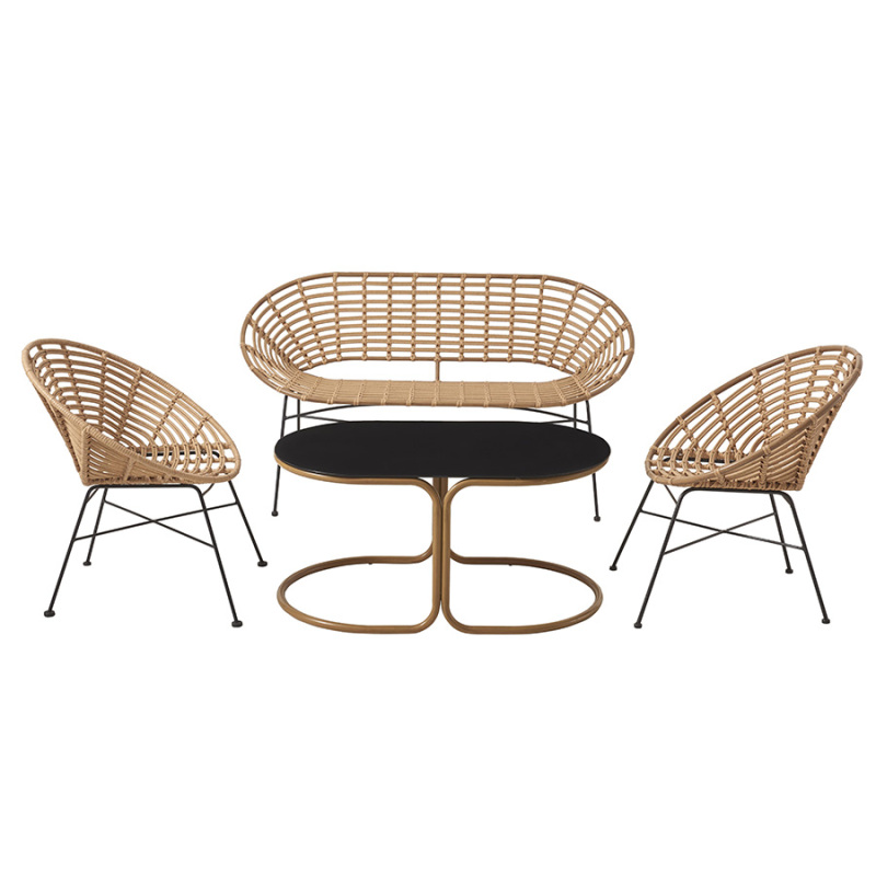 Outdoor Sofa Set Waterproof Cheaper Metal Frame Rattan Sofa Table Set For Garden Terrace