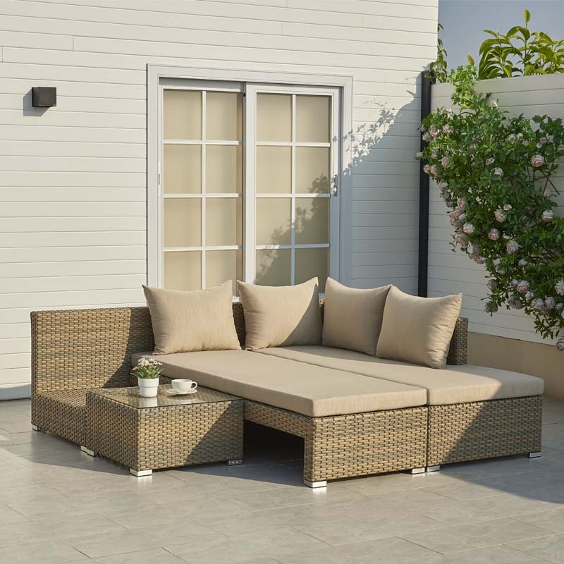 Outdoor Wicker Rattan folding Swmming Pool double Sun Lounge Coffee Table set