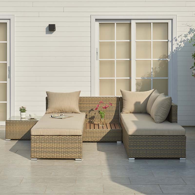 Outdoor Wicker Rattan folding Swmming Pool double Sun Lounge Coffee Table set