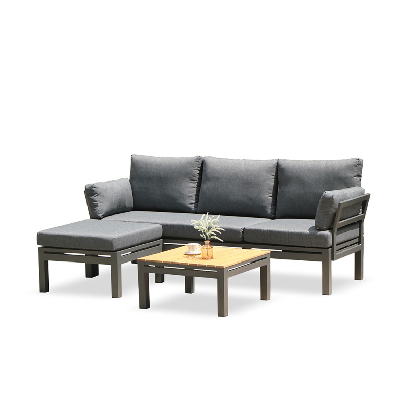 Garden Aluminum Recline Sofa Lounge Set with Teak Wood Table