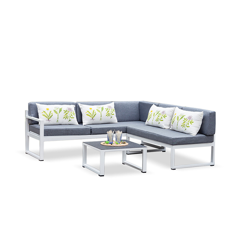 3 Piece Outdoor Patio Sectional Sofa Furniture Set White Aluminum with Adjustable Headrest
