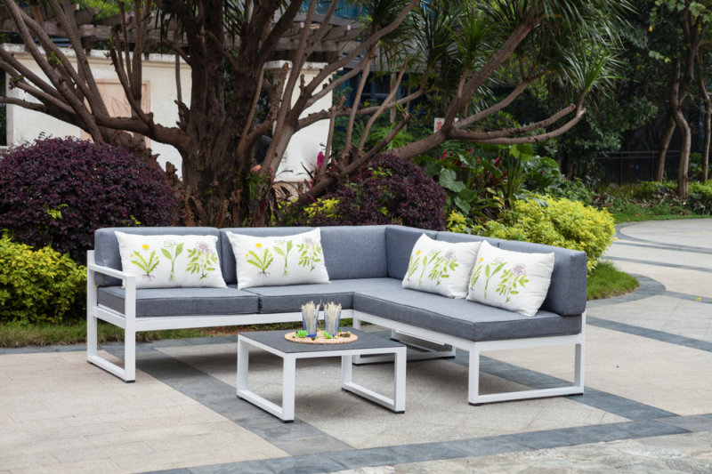 3 Piece Outdoor Patio Sectional Sofa Furniture Set White Aluminum with Adjustable Headrest