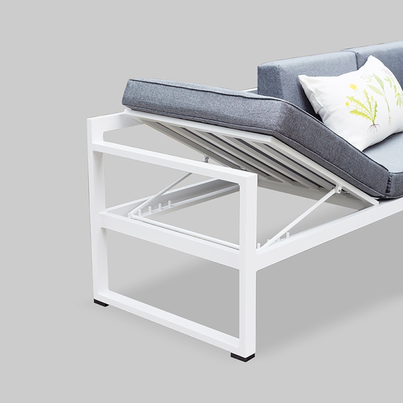 3 Piece Outdoor Patio Sectional Sofa Furniture Set White Aluminum with Adjustable Headrest
