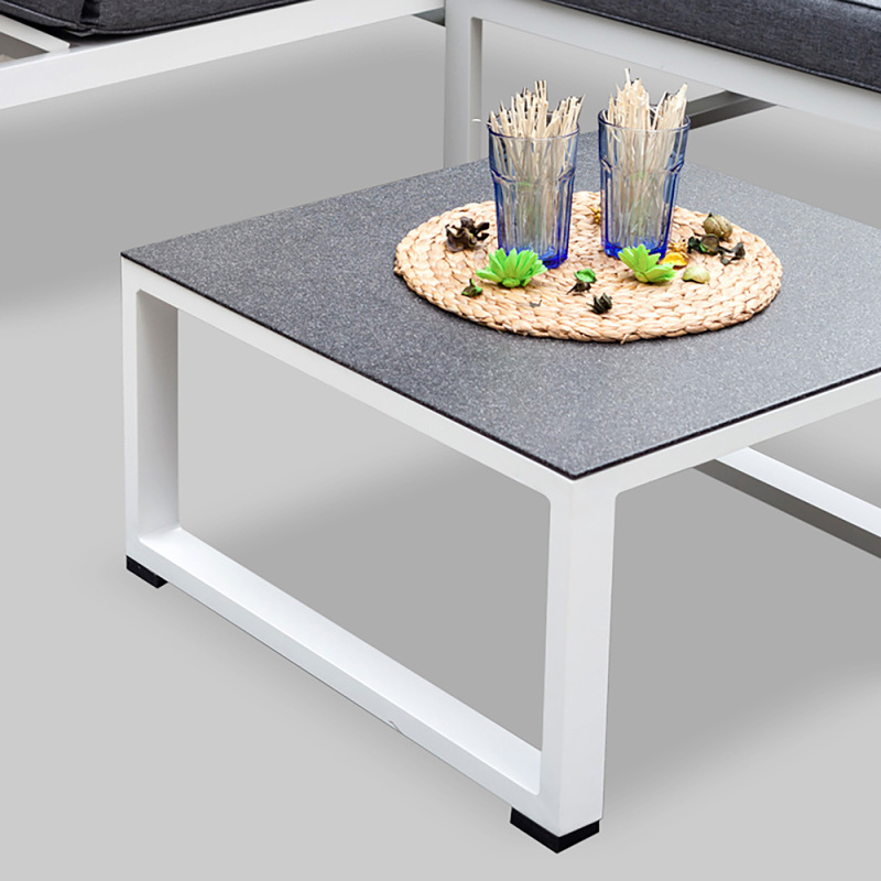 3 Piece Outdoor Patio Sectional Sofa Furniture Set White Aluminum with Adjustable Headrest