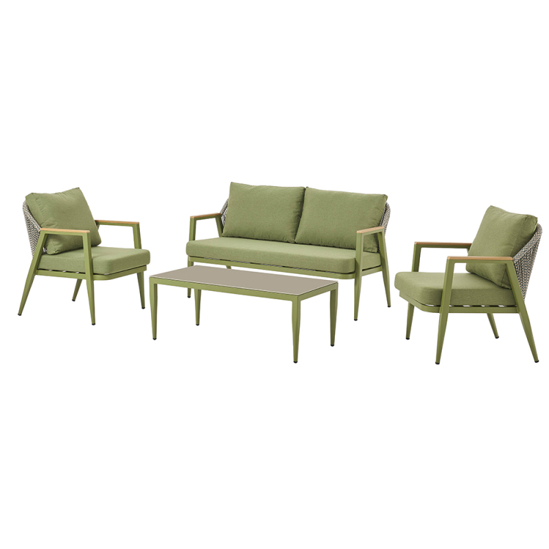 Garden Aluminum rope sofa with table set green