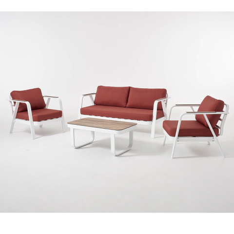 Outdoor Furniture Aluminum Red Sofa Set with teak armrest for small place