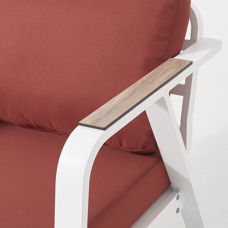 Outdoor Furniture Aluminum Red Sofa Set with teak armrest for small place