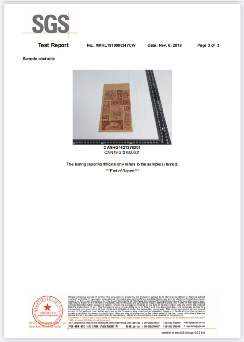 Rapport SGS - Sac en papier kraft
