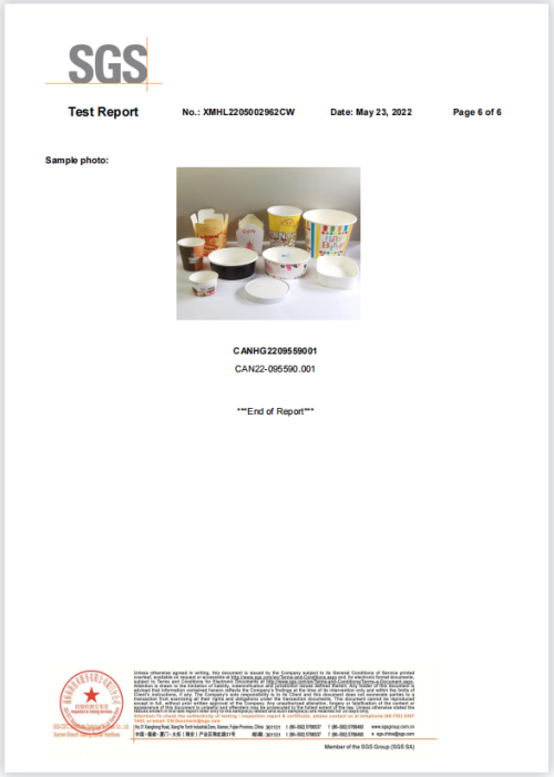 Rapport SGS - Livre blanc Seau/Tasse/Bol/Boîte
