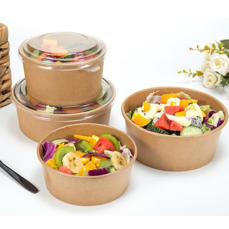 Small Salad Disposable Paper Bowl With Lids 500ml