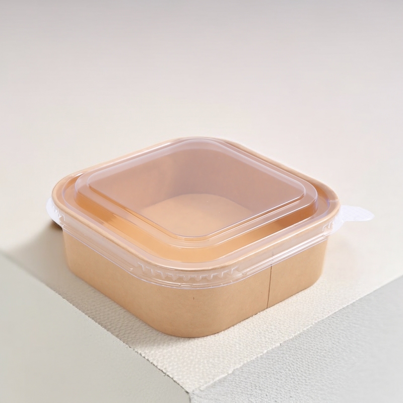 Eco Friendly Disposable Square Paper Bowl With Lid