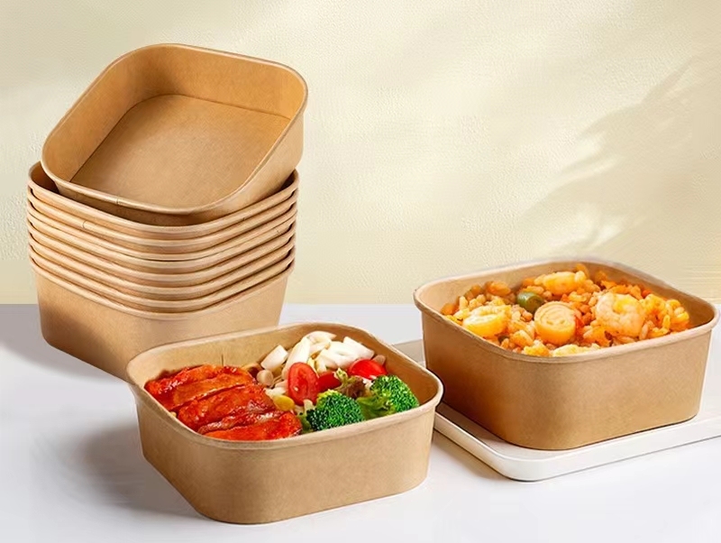 Eco Friendly Disposable Square Paper Bowl With Lid