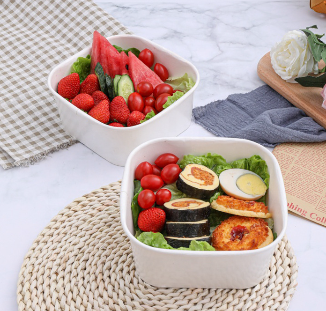 Eco Friendly Disposable Square Paper Bowl With Lid